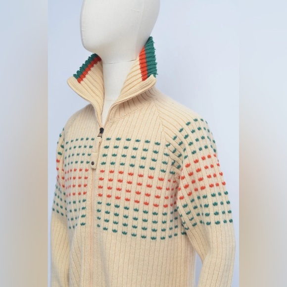 Diesel Jeans Cream Zip Up Sweater with Green and Orange Accents Just Dry-cleaned - Picture 2 of 12